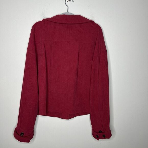 Avec Les Filles Jacket Shirt Shacket Red Corduroy Size L Button Front Boxy - Picture 7 of 12